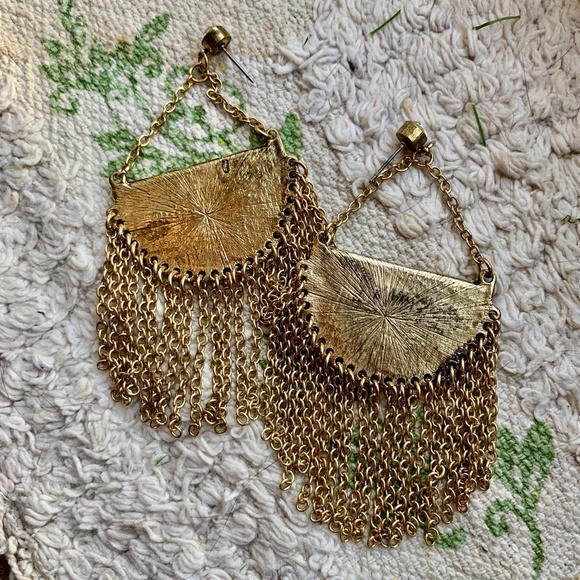 Such Fun - Large Peacock Gold Chain Fringe Post Earrings - Drag Queen Earrings - Picture 6 of 7